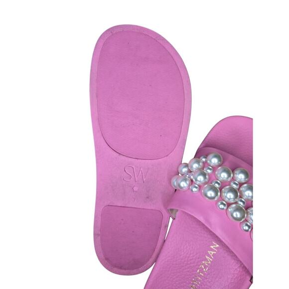 Stuart Weitzman Goldie Faux Pearl Studded Pool Slides pink size 7. - Picture 9 of 10